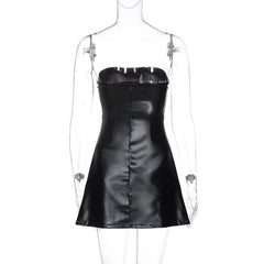 PU leather zip-up backless mini dress