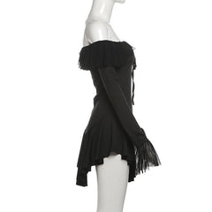 Long sleeve off shoulder ruffle mini dress