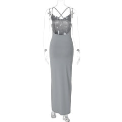 Cowl neck slit ruched cross back midi dress