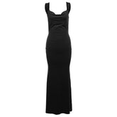 Cowl neck bowknot backless solid cami maxi dress | red tango dress