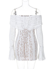 Off shoulder long sleeve lace bowknot mini dress