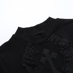 High neck long sleeve cross pattern mini dress