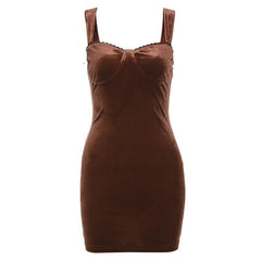 Velvet solid sleeveless sweetheart neck lace hem mini dress | red tango dress
