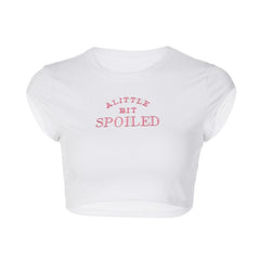 embroidery contrast crewneck cap sleeve crop top