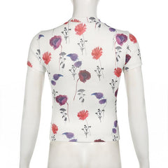 Short sleeve crewneck flower print top