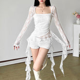 Square neck long sleeve lace ruffle top