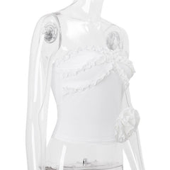 Flower applique ruffle ruched solid tube top