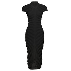 Knitted solid short sleeve crewneck see through maxi dress | red tango dress