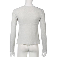 Long sleeve lace hem bowknot ribbed top