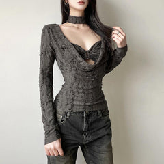 Long sleeve cowl neck solid 2 piece top