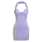 Halter solid backless mini dress