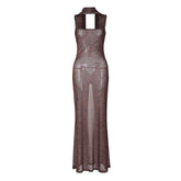 Tiger print sheer mesh cami maxi dress | samba dress
