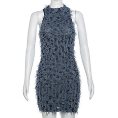 Crewneck textured contrast mini dress