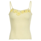 U neck lace hem flower applique cami top