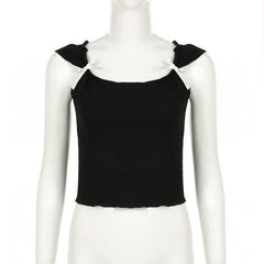 Cap sleeve bowknot u neck ruffle top