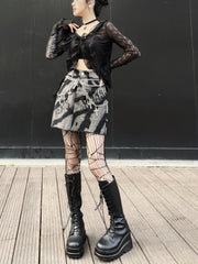 Denim letter print metal chain mini skirt