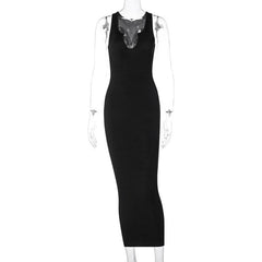 Ribbed notch neck sleeveless low cut solid maxi dress | red tango dress