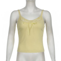 U neck lace hem bowknot ribbed cami top
