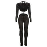 Halter shrug textured see through pant set