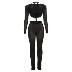 Halter shrug textured see through pant set