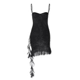 Sweetheart neck glitter ruffle cami mini dress