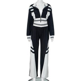 Turnover collar zip-up contrast sports pants set