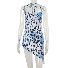 Leopard print halter mini dress