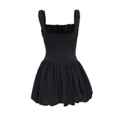 Square neck backless ruched cami mini dress