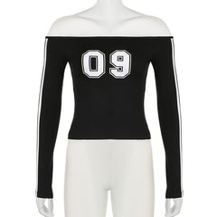 Long sleeve off shoulder "09" pattern top