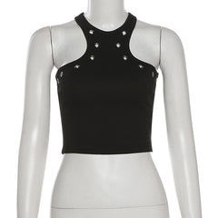 Crewneck sleeveless solid crop top