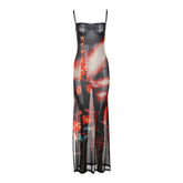Abstract mesh high slit cami maxi dress