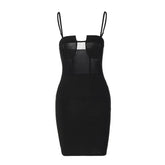 Solid mesh patchwork backless cami mini dress | red tango dress