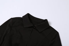 Long sleeve turnover collar button hollow out mini dress