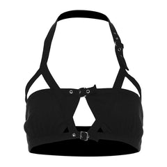 Halter hollow out buckle backless crop top