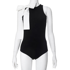 Bowknot crewneck contrast tank bodysuit