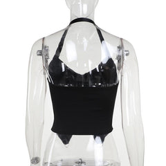Halter zip-up rivet o ring v neck top