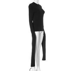 Long sleeve crewneck solid slit top