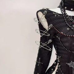 Long sleeve spider applique beaded mini skirt set