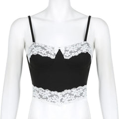 Bowknot lace patchwork backless cami top