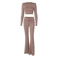 Long sleeve crewneck padded ruched pant set