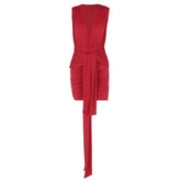 Deep V neck ruched solid mini dress | red tango dress
