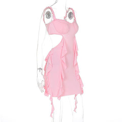 Sweetheart neck ruffle hollow out cami mini dress
