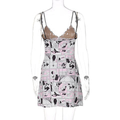 V neck abstract lace cami mini dress