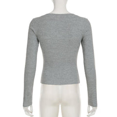 Long sleeve abstract ribbed button top