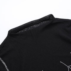 Long sleeve spider web beaded top
