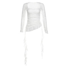 Square neck long sleeve lace ruffle top