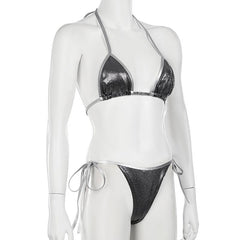 Halter polka dot metallic self tie pant set