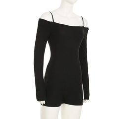 Off shoulder long sleeve solid romper