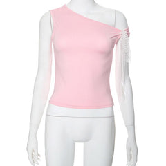 One shoulder irregular bowknot ruched top