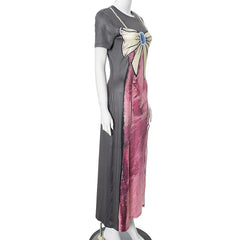 Short sleeve body print high slit maxi dress